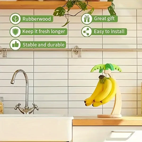 Decorative Wooden Banana Tree Rack with Hooks