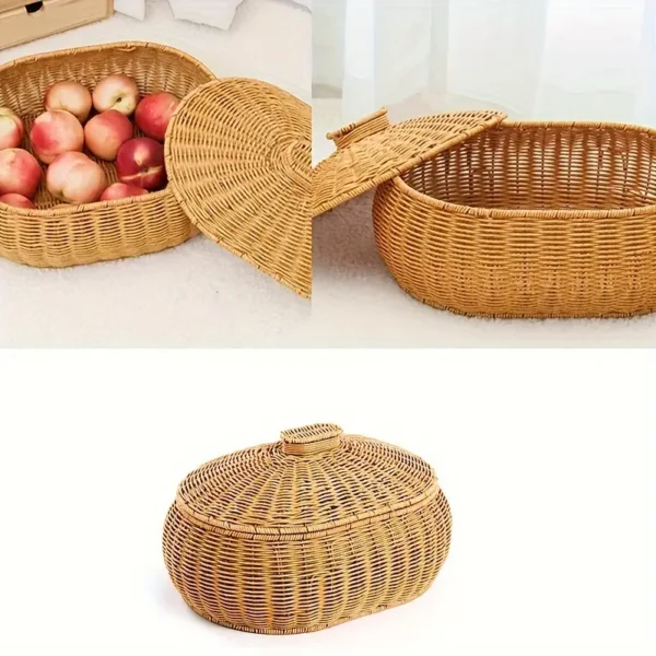Oval Woven Basket with Lid