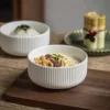 White Ceramic Striped Rimless Bowls