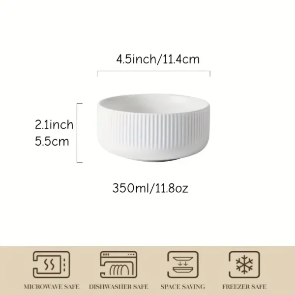 White Ceramic Striped Rimless Bowls
