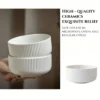 White Ceramic Striped Rimless Bowls