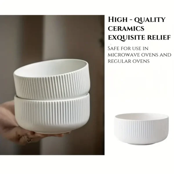White Ceramic Striped Rimless Bowls