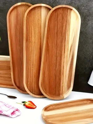 Faridabio 4pcs Oval Light Luxury Retro Wooden Plates