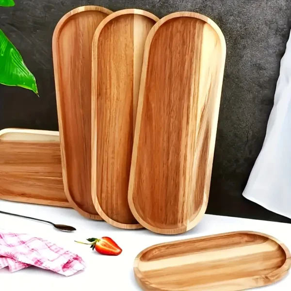 Faridabio 4pcs Oval Light Luxury Retro Wooden Plates