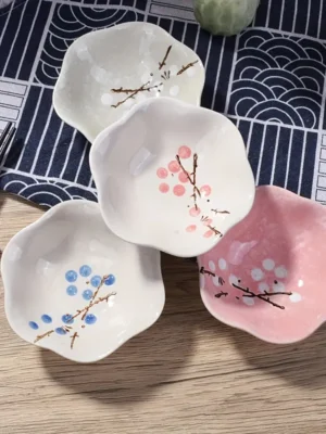 Set of 4 Exquisite Japanese-Inspired Ceramic Lotus-Shaped Plates