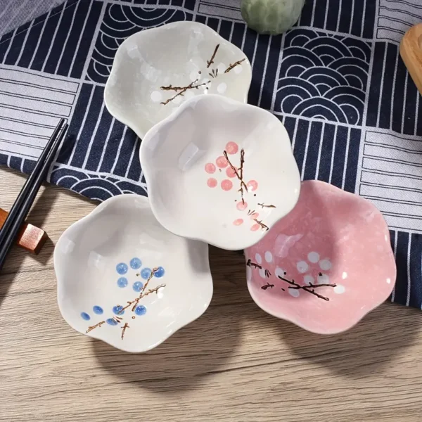 Set of 4 Exquisite Japanese-Inspired Ceramic Lotus-Shaped Plates