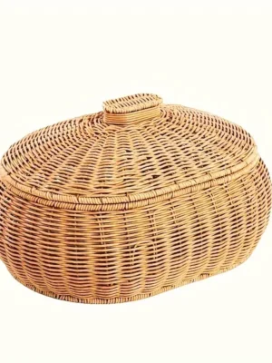 Oval Woven Basket with Lid
