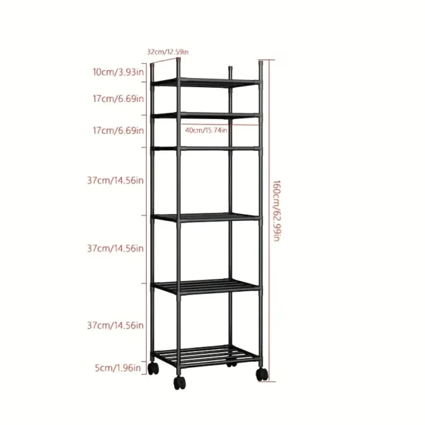 6-Tier Adjustable Rolling Metal Storage Cart with Wheels