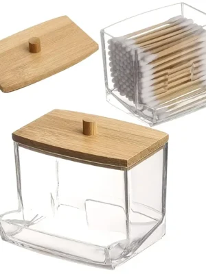 Transparent Acrylic Wooden Lid Swab Holder