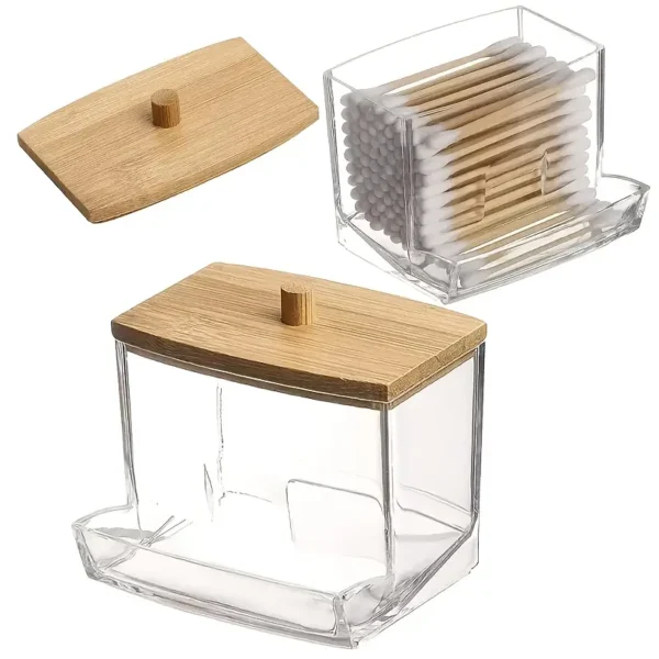Transparent Acrylic Wooden Lid Swab Holder