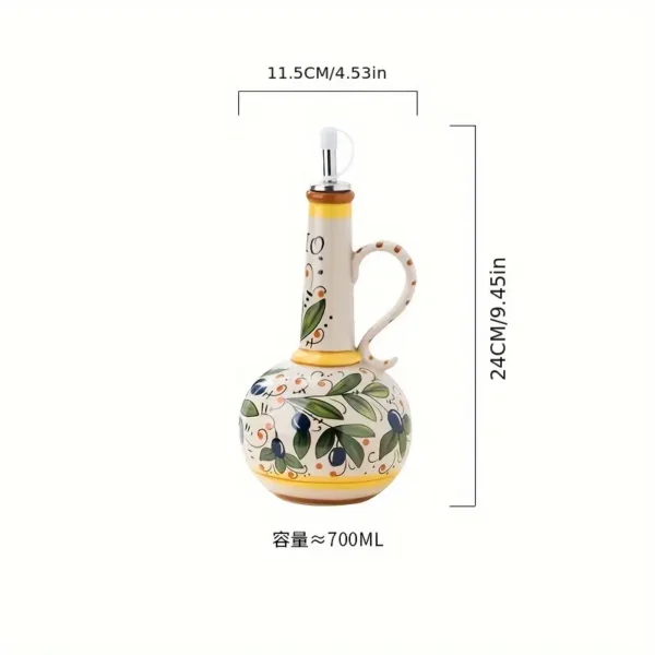 Hand-Painted Green Ceramic Olive Oil Bottles