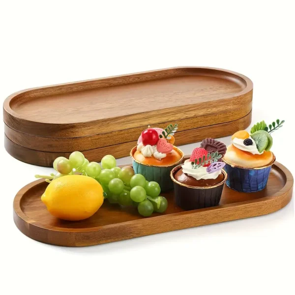 Faridabio 4pcs Oval Light Luxury Retro Wooden Plates
