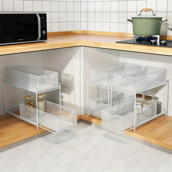 Double-Layer Kitchen Pull-Out Storage Rack