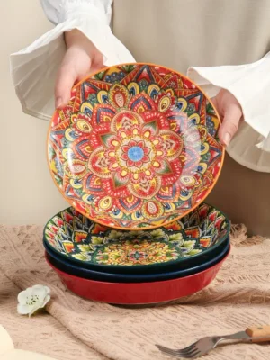 Bohemian Style Ceramic Dinner Plates (Random Colour)
