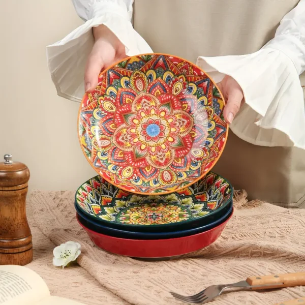 Bohemian Style Ceramic Dinner Plates (Random Colour)